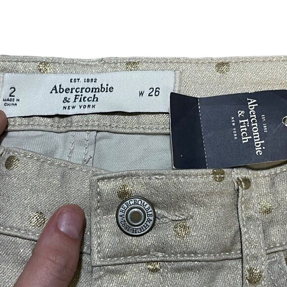Abercrombie & Fitch Silver Gold Polka Dot Skinny Jeans Size 2R W26 NEW MSRP $88 - Picture 3 of 7